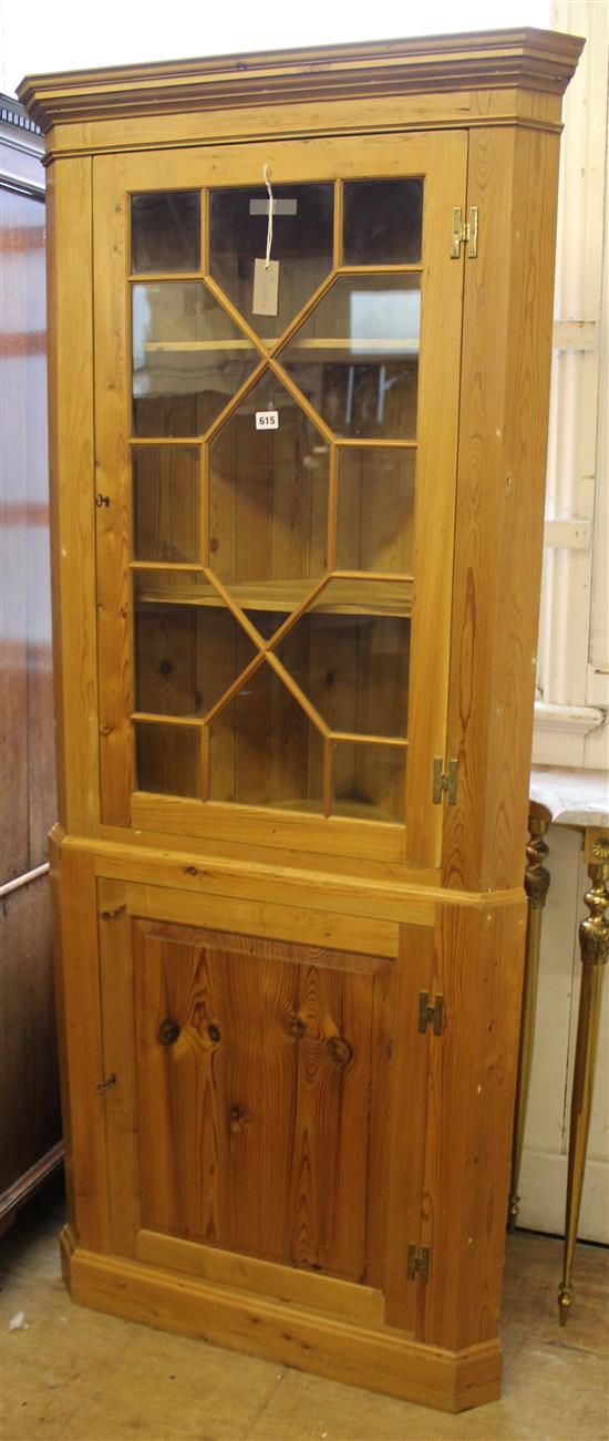 Pine standing corner cupboard